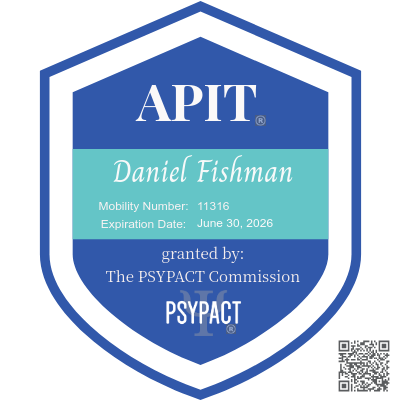 Daniel Fishman, Psy.D., holds PSYPACT authorization to practice telepsychology, ensuring that your virtual care meets the same professional and ethical standards as in-person treatment.